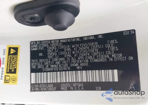 2014 Toyota Highlander Limited V6 z USA, uszkodzony, nr VIN 5TDDKRFH2ES029016